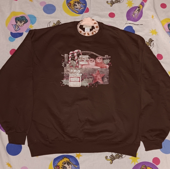 80s Gingerbread Man Vintage Turtleneck Christmas Sweatshirt Holiday Sweater Xmas - Picture 1 of 5